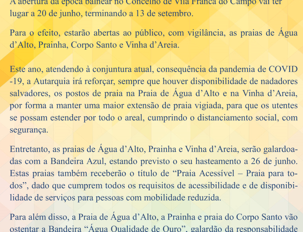 Época balnear abre a 20 de junho em Vila Franca do Campo com três praias com Bandeira Azul